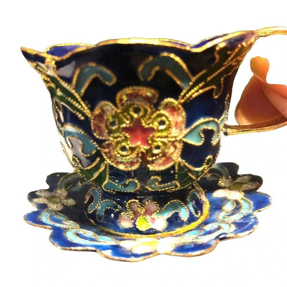 Vintage Art Decor Beautiful floral Decorative metal Mini Teacup
